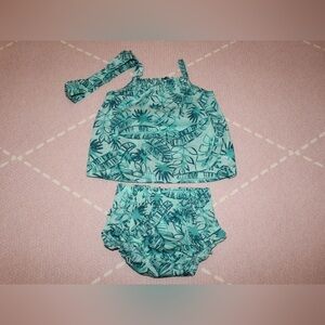 Carters Baby Girl 18 Month 3 Piece Tropical Tank & Bubble Short Set Turquoise